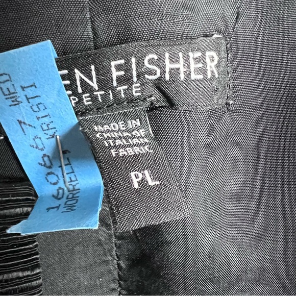 Eileen Fisher Collarless Open Front Textured Black Blazer Jacket Size Petite L - Picture 14 of 16